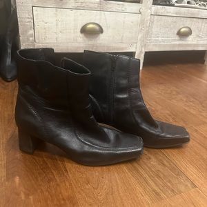 Black Vintage Square Toe Leather Boots